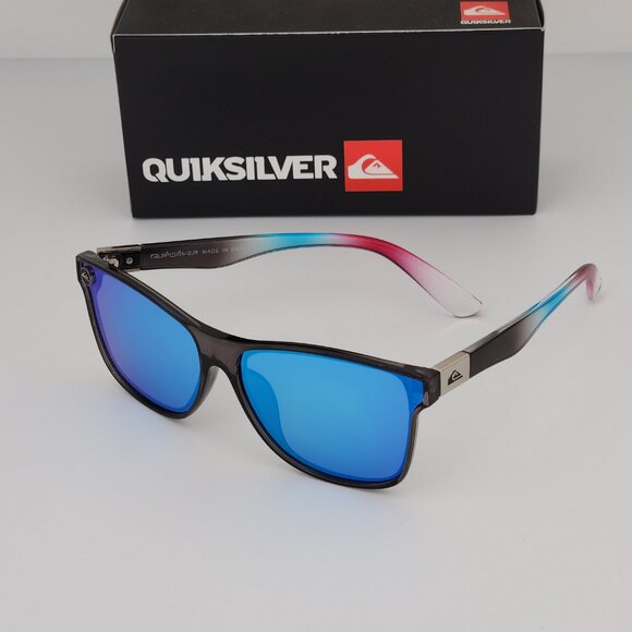 Quiksilver Round Flat Lens Sunglasses Clear Gray Frame Blue Mirror Lens Q26 - Picture 3 of 13